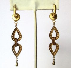 Pair of Vintage Moonstone & Mother-of-Pearl 3 1/4-Inch Brass Earrings/Boho