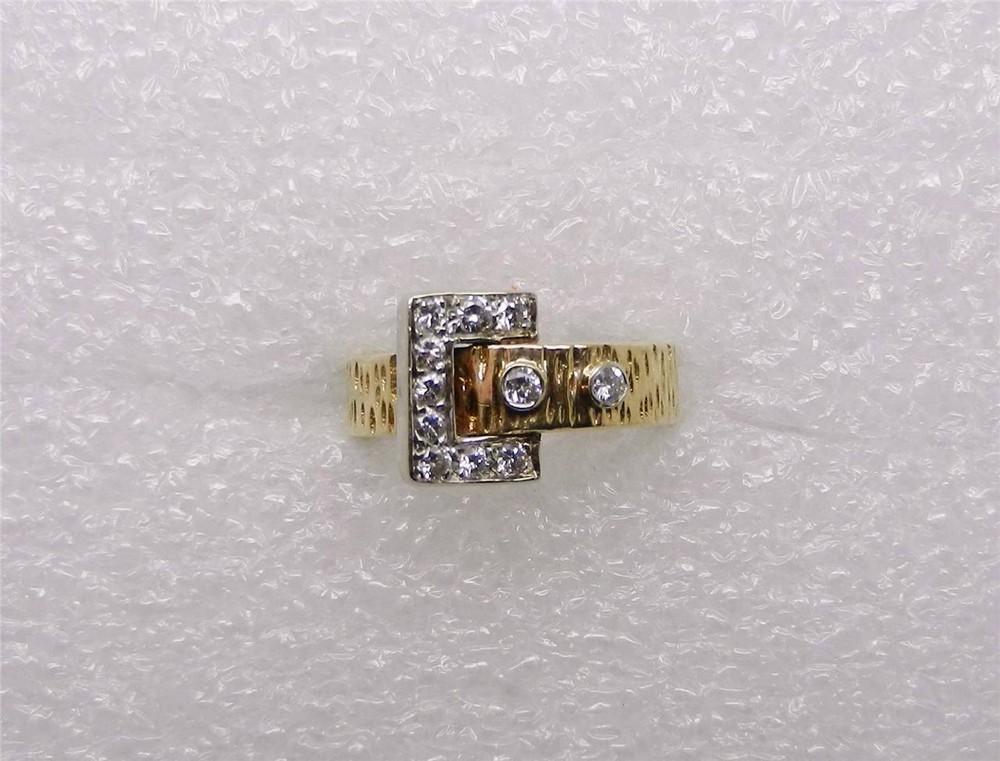 14K Yellow Gold White Gold Vintage Diamond Buckle Ring – SIZE 5.5 – LB1844