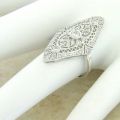 Art Navette Style 2 Ct Lab Created Diamond Vintage Engagement 14K Gold Over Ring