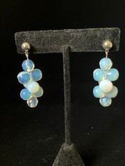 Vintage Opaline Glass Beaded Earrings Pierced Post Iridescent Cluster Dangle