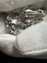 Vintage WEISS Blue Rhinestone Brooch & Clip Earrings Married Set Signed 1950s