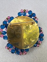 VTG Ruffled Wired Crystal & Brass Filigree Maltese Cross Brooch Vendome Style