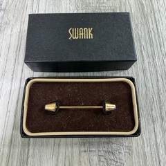Vintage Swank Collar Bar Gold Tone With Original Box Blue Stones MCM Retro