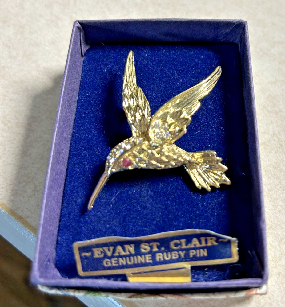 Vintage Evan St. Clair Hummingbird Pin W/ Genuine Ruby Eye