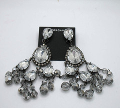 Vintage RJ Graziano clip statement chandelier rhinestone & crystal bead earrings