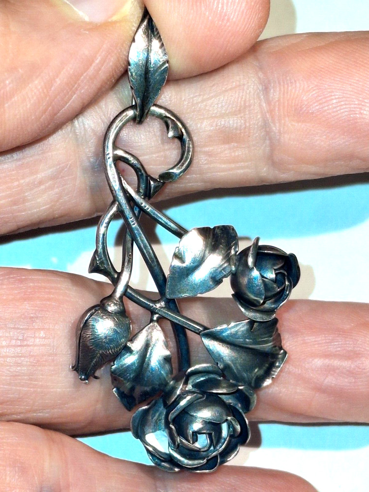 Vintage Sculpted Rose Brooch Pin 3D Designer Theodor Klotz Germany 835 Silver