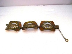 Vintage Wide Copper and Brass Art Nouveau Style Bracelet with Safety Chain