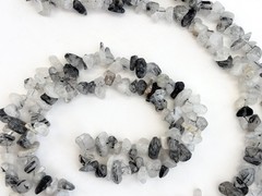 Rutilated Quartz Grey & White Chip Beaded Chip Vintage Necklace – 36″