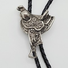 Horse Saddle Southwestern Western Cowboy Silver Tone Vintage Bolo Tie Necklace