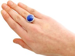 Antique 7.20Ct Black Opal and 0.78Ct Diamond, Platinum Dress Ring Circa 1930