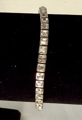 Swarovski Square Shape Crystal Tennis Bracelet Gold Plate Signed 7” w/Extender