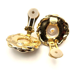 Vintage Estate Clip-On Glam Retro Earrings Faux-Pearl Gold/Silver Tone 1970-90s