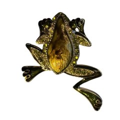 Vtg Lauren Conrad Enamel Leaping Frog Brooch Gold Tone Rhinestone Pin Signed LC