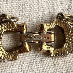 Vintage Goldette NY Victorian Revival Slide Charm Bracelet Safety Chain Signed