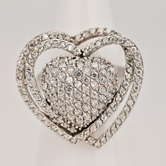 Original Vintage Sterling Siilver Zirconia Moissanite Gemstone Pave Heart Ring