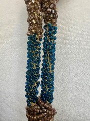 Antique 1920s 1930s Bead Rope Lariat Necklace Art Deco Bronze Teal Glass