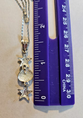 LIGHTWEIGHT STERLING SILVER STARFISH SHELL DANGLE NECKLACE W/ADJUSTABLE CHAIN