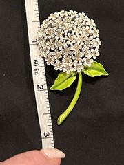 Vintage Weiss Brooch Pin Enamel Rhinestone White Flower 2.5 Inches Long Stunning