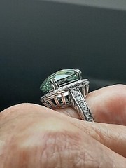 9.38ct Green Amethyst Praisiolite Cocktail Ring 14k White Gold with Diamonds