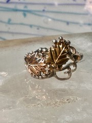 Black Hills Gold ring size 5 leaves band sterling silver women