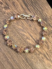 Vintage MCM 1960s Signed WEISS Aurora Borealis Rhinestone Bracelet 7”
