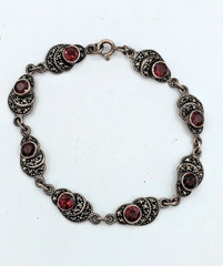 Vintage Bracelet Sterling Silver Garnet Marcasite Link 925
