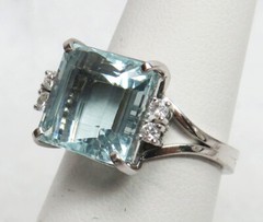 BEAUTIFUL 18K WHITE GOLD 5.09ct AQUAMARINE & DIAMONDS RING SIZE 6