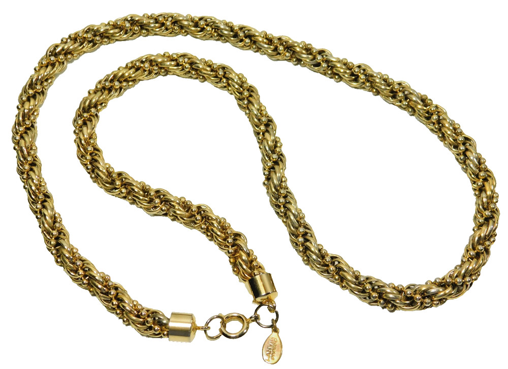 Vintage Lanvin Paris Chunky Gold Tone Beaded Rope Chain 24″ Necklace