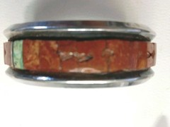 Vintage Sterling Silver Red Coral Turquoise Cuff Signed by D. Nightengale 1970s