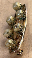 Antique Art Deco Brooch Pin, Faux Pearl Over Square Glass, Gold Tone 1.5″