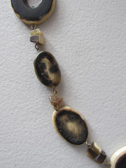 Vintage 1960’s Retro Flat Bone or Horn Disc Beaded Necklace 31″