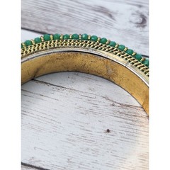 Vintage Bracelet / Bangle – Green & Gold Tone with Fancy Detail