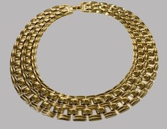 Vintage Gold Tone Egyptian Revival Bib Collar Necklace Wide Multi-Row Link 18″