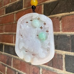 Grade A Burma Jadeite White and Green Chinese Unicorn 麒麟 Pendant Certified
