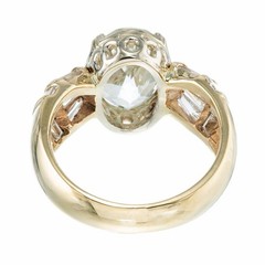Estate Rare Clear Pale Blue Aqua Tapered Baguette Diamond 1960s 14k Gold Ring