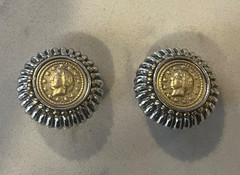 Vtg Costume Fashion Jewlery Gold Silver Tone Faux Roman Coin Clip-on Earrings 1″