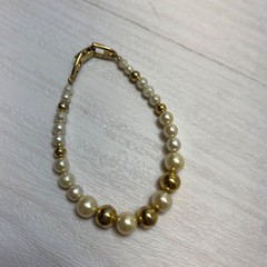 Vintage Napier Bracelet Pearl & Gold Tone Beads With Pat Pending Hallmark