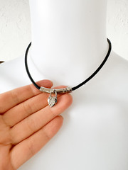 Rare Hermes Anne de La Fantasy 2004 Heart Padlock Choker Necklace Vintage Black