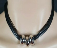 Vclm Signed Black Multi Cord With 3 Sliding heavy Pendants 15-17″ Necklace