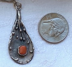 Vintage Polish Artisan Modernist 800 Silver & Coral Pendant – Hallmarked