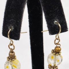 Dangle Earrings Yellow & White Lampwork Glass Beads Amber Teardrop Bead Accents