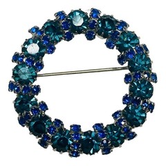 Weiss Signed Peacock Blue Emerald Green Brooch Earring Set Vintage 1960s Jewelry