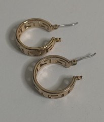 Vintage Greek Key Hoop Earrings Gold Tone Openwork Geometric Meander Pierced 1″