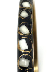 Vintage 60’s Inlaid Bone Mosiac Ebony Brass Bangle Bracelet