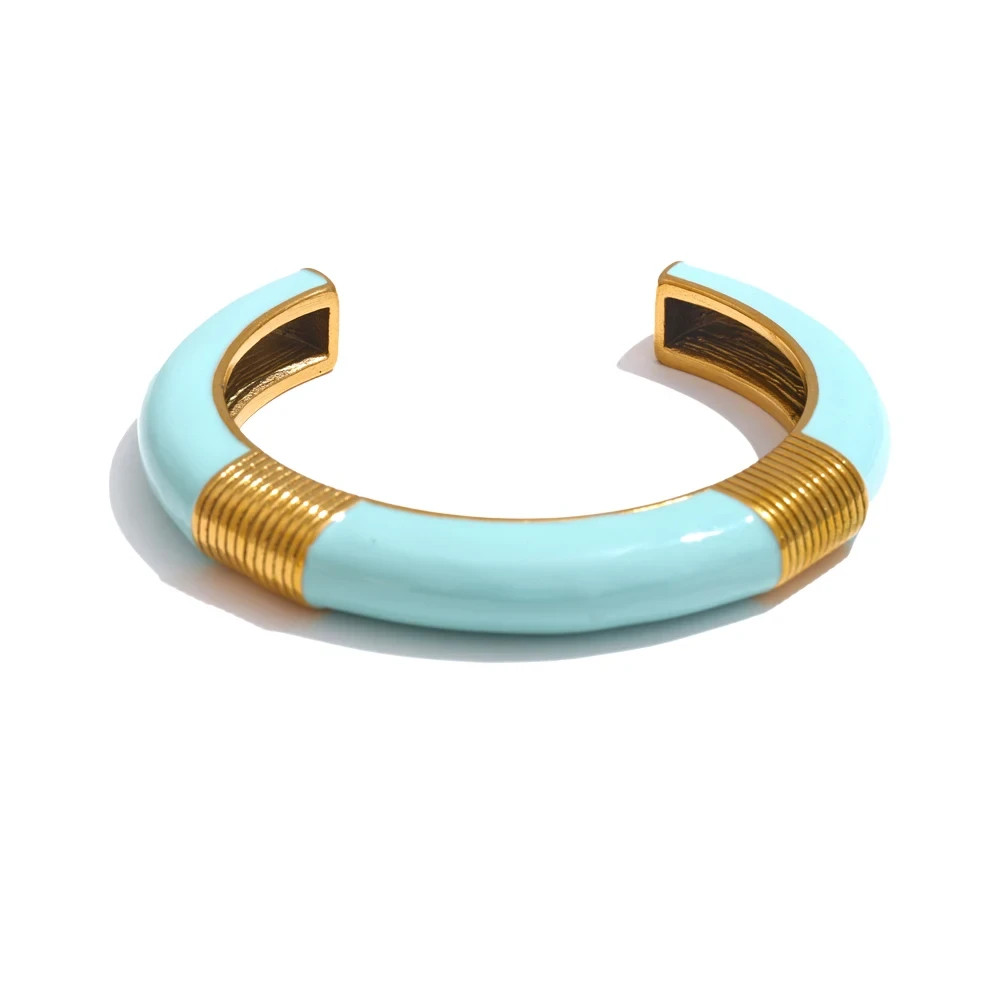 Vintage Enamel Gold Cuff Waterproof Stainless Steel Bangle