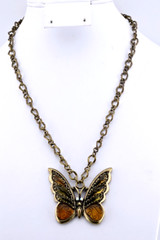 Butterfly Necklace Antique Gold Tone 18″ Chain