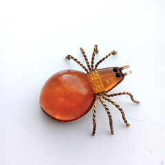Vintage Spider Brooch Amber Color Resin. Made in the USSR