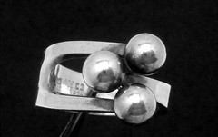 Vintage Anna Greta Eker Norway Sterling Silver Beaded Modernist Ring 27392