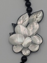 Karla Jordan Black Beaded Necklace + White Mother-of-Pearl Shell Flower Design