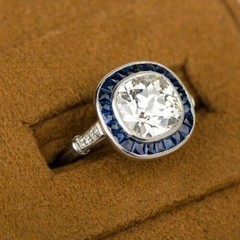 Art Deco Style Cushion Cut Lab Created Diamond 14K White Gold FN Wedding Ring